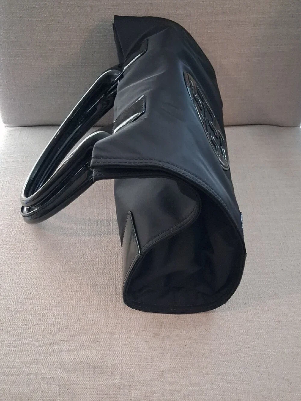 Tory Burch Black Nylon Tote with Patent Trim and Logo